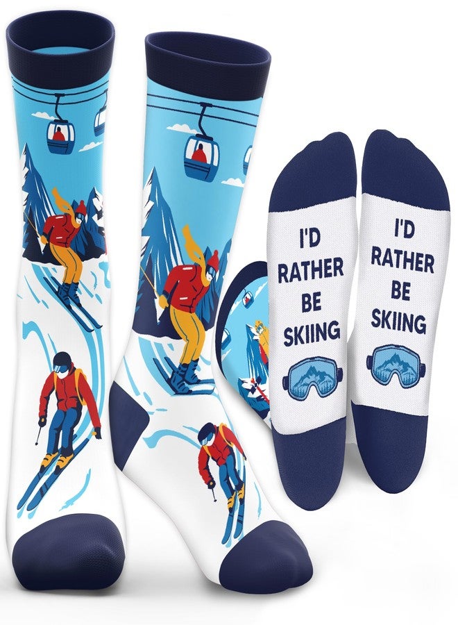 ZAGKOO Ski Gifts for Men, Women, Ski Lovers, Skiers - Skiing Gifts, Christmas Stocking Stuffers, Accessories for Him, Her, Girls, Teens - Funny Outdoor Master I'd Rather Be Snow Skiing Theme Socks - Image 1